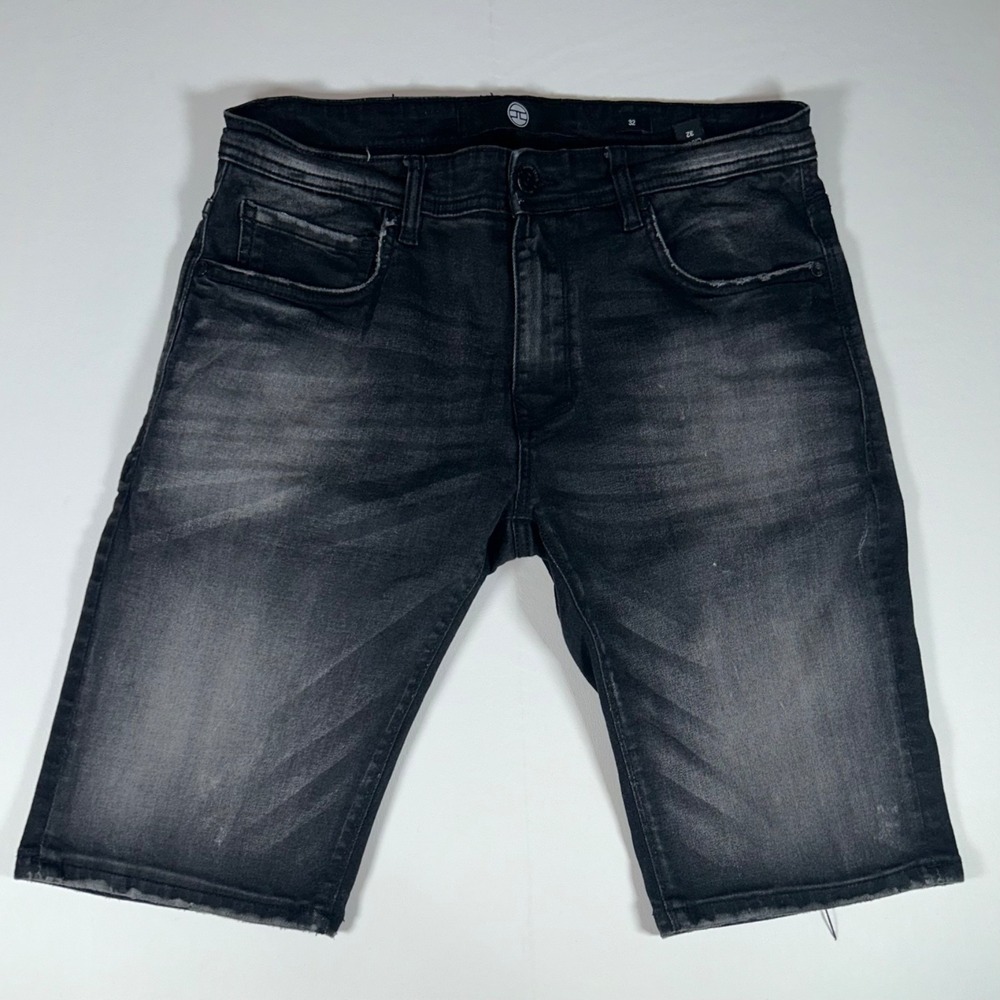 Jordan Craig Denim Shorts Mens 32 Black Gray Distressed Stretch Jorts 10 In